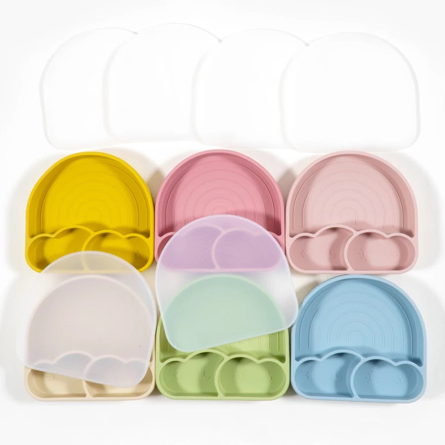 3pcs neonato morbido silicone ventosa ciotola piatto cucchiaio set  forchetta bpa gratis arcobaleno bebe piatti utensili roba bambino