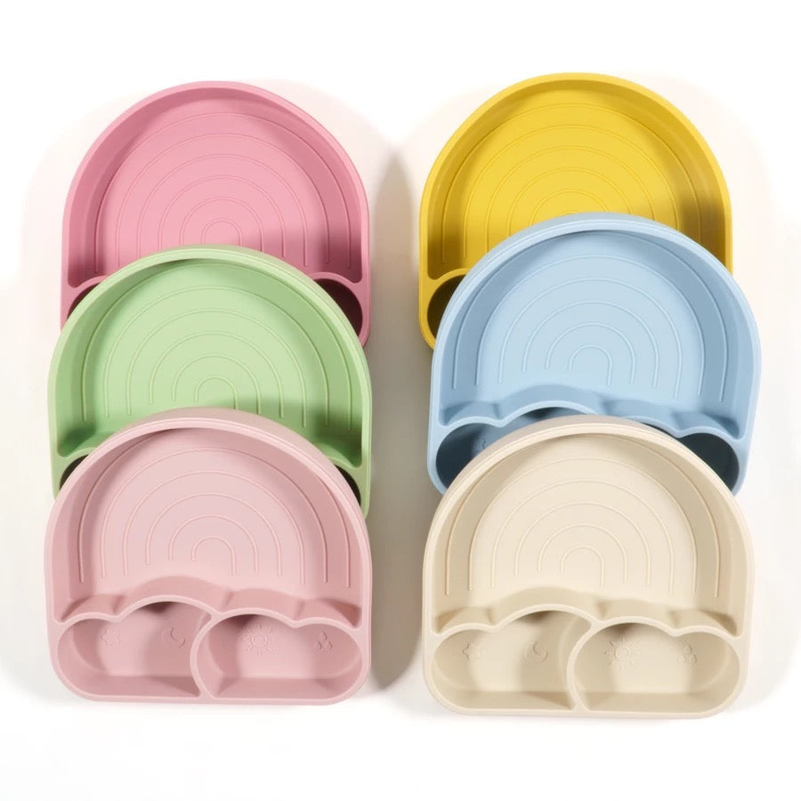 3pcs neonato morbido silicone ventosa ciotola piatto cucchiaio set  forchetta bpa gratis arcobaleno bebe piatti utensili roba bambino